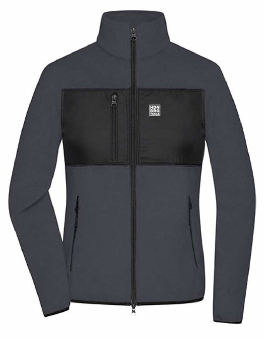 A darkgrey Jacket with a embroided "HDNBRG Trails" Emblem on the left Chest.