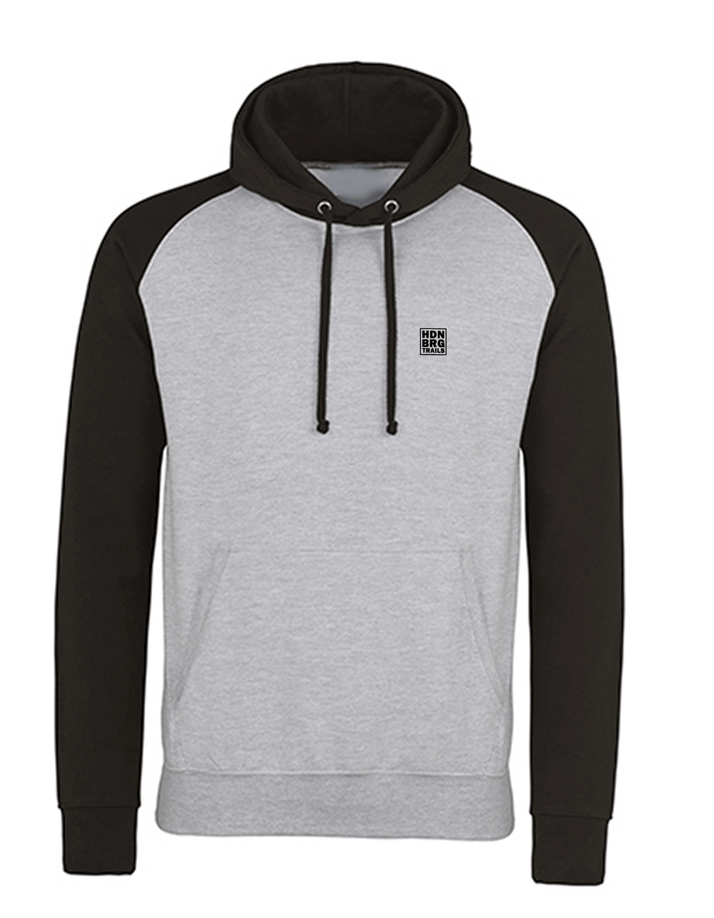 A Black/Grey Sweatshirt with a embroided "HDNBRG Trails Emblem on the left Chest.