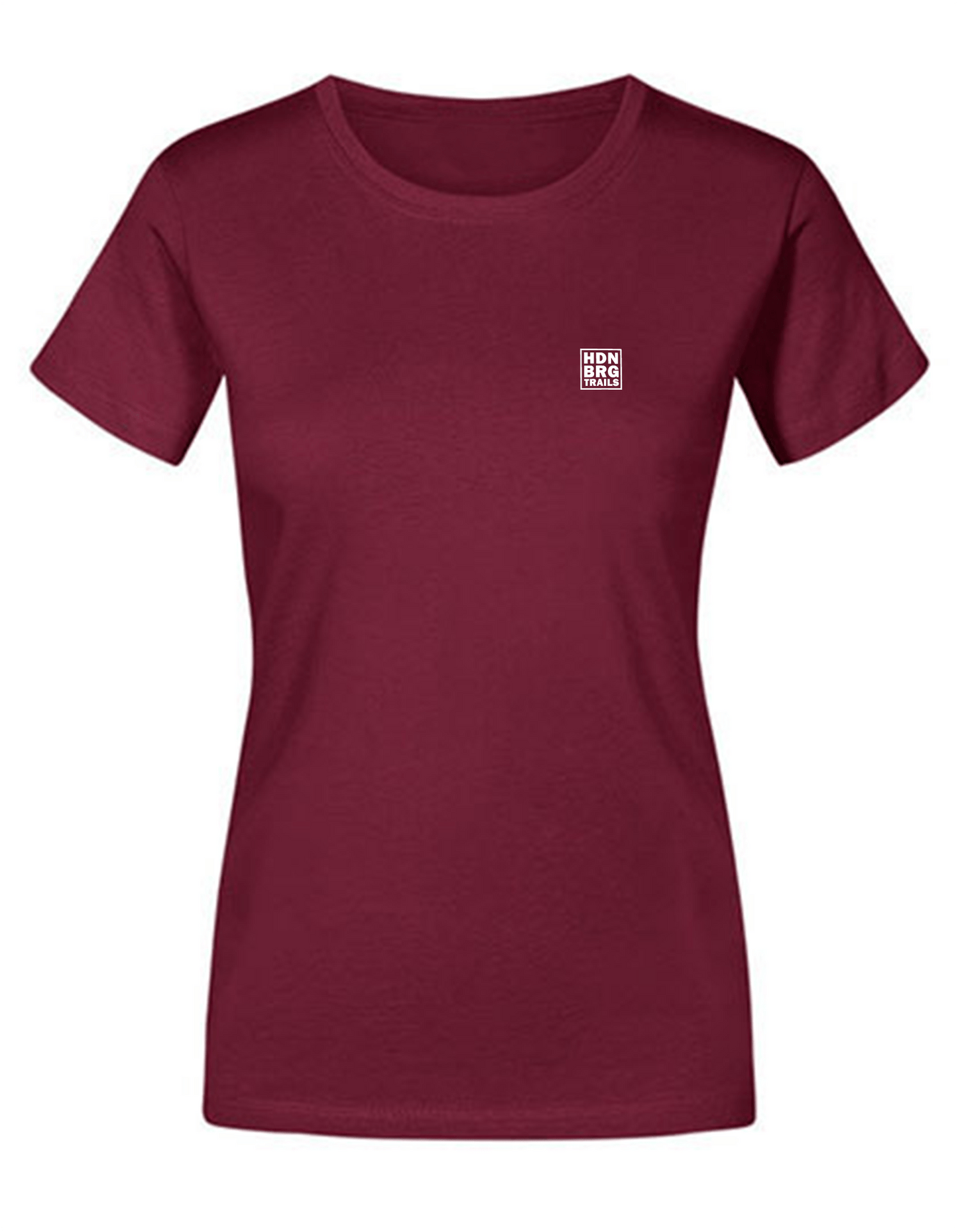 A burgundy coloured Shirt with a embroided "HDNBRG Trails" Emblem on the left Chest.