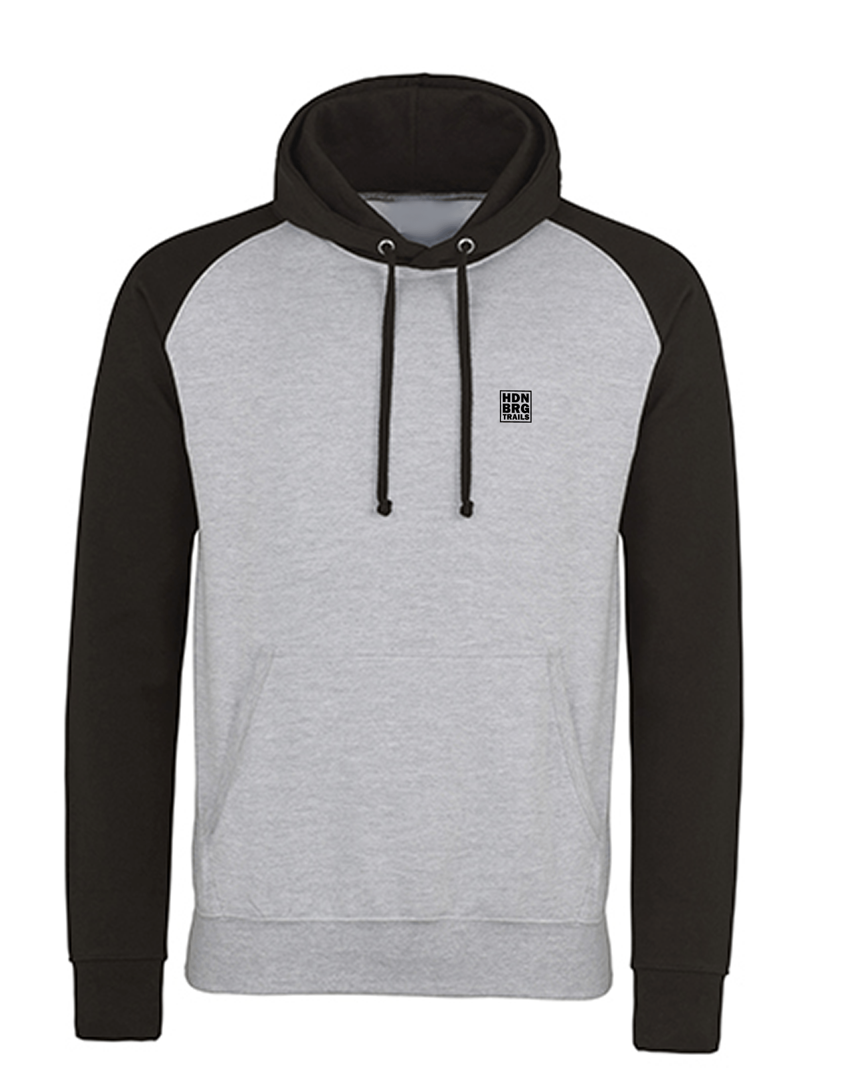 A Black/Grey Sweatshirt with a embroided "HDNBRG Trails Emblem on the left Chest.