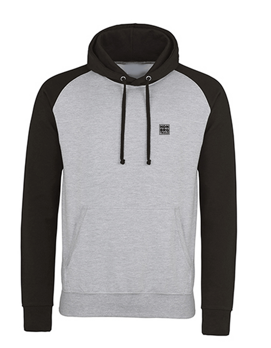 A Black/Grey Sweatshirt with a embroided "HDNBRG Trails Emblem on the left Chest.