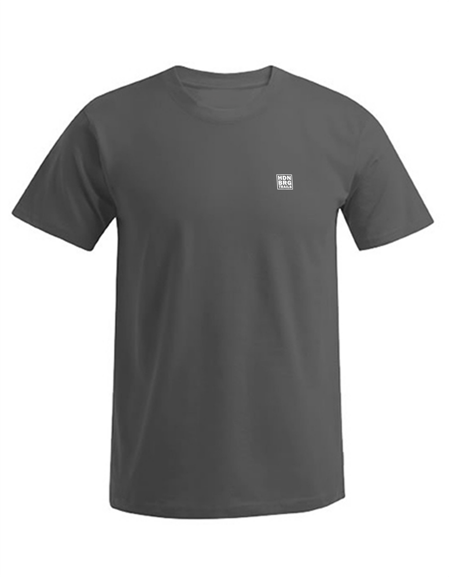 A charcoal coloured Shirt with a embroided "HDNBRG Trails" Emblem on the left Chest.